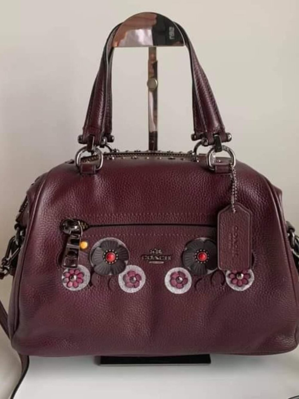 🔥 RARE🔥 Coach Dark Oxblood With Multi-Colored Tea Floral - Satchel Tote Bag